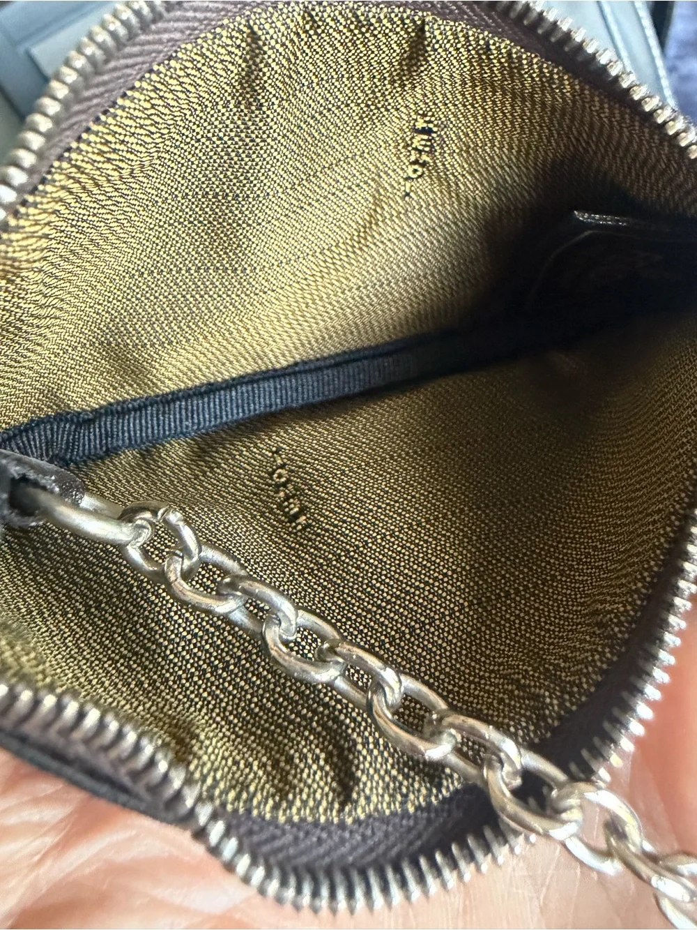 Authentic FENDI Designer Monogram Coin Zip Wallet Pouch in Black and Silver